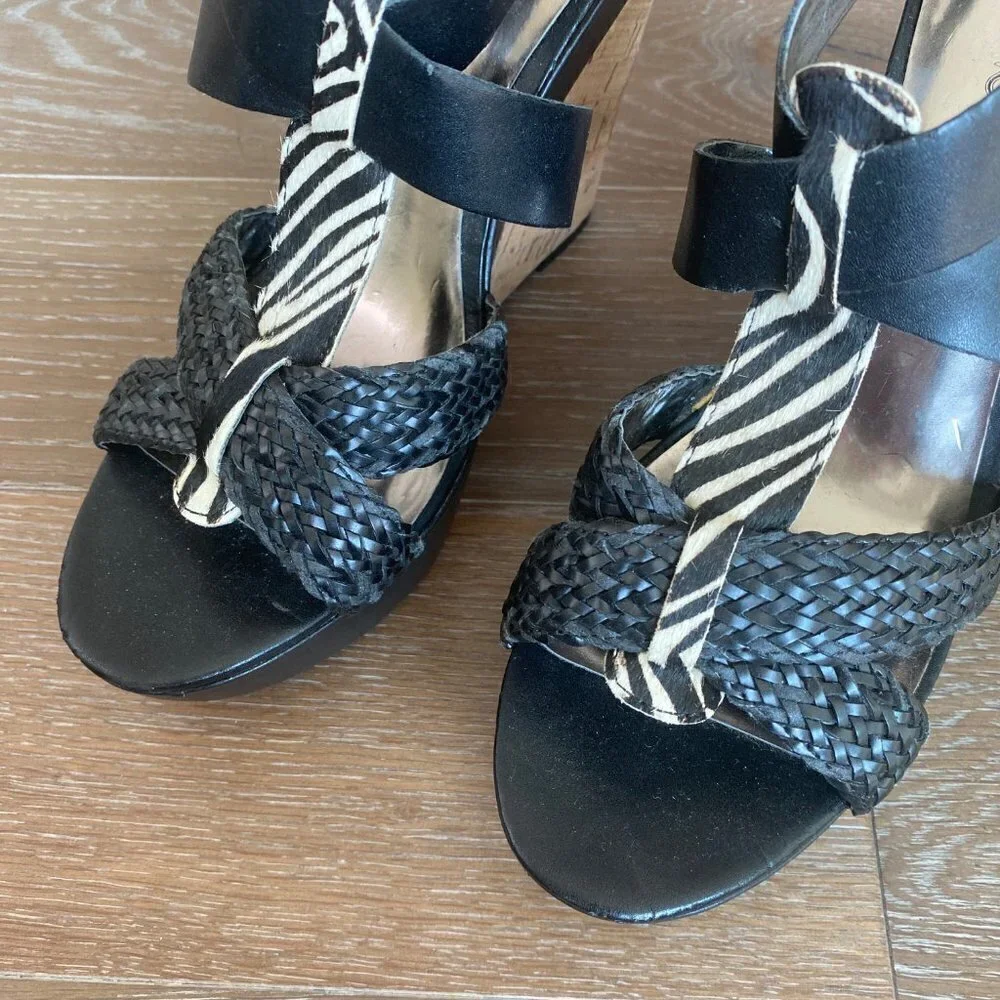 NEW Carlos Santana Zebra Wedge Sandals | 10